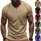 Herren Kurzarm Henley-T-Shirt mit atmungsaktiver Struktur R&B