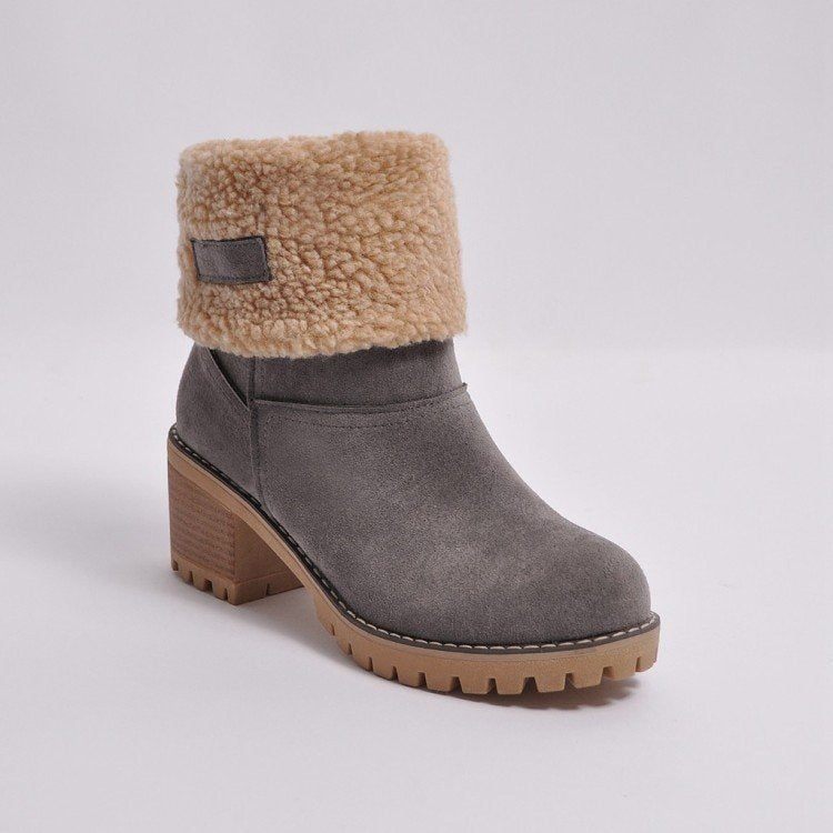 Damen Modische Stiefel mit warmem Futter und blockförmigem Absatz R&B