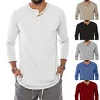 Herren Langarm-Henley-Shirt mit modischem Knopfverschluss und praktischer Brusttasche R&B