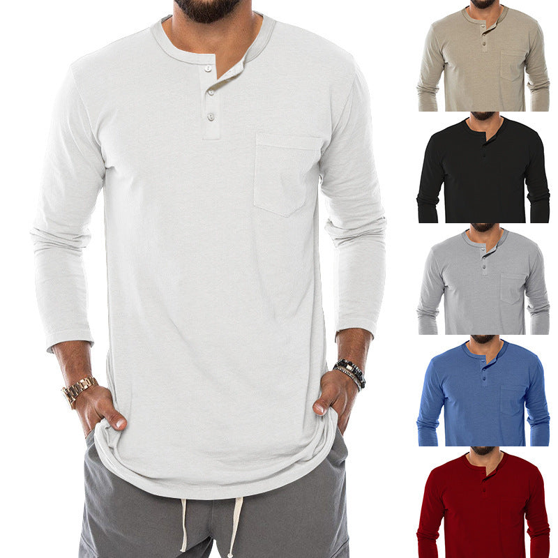 Herren Langarm-Henley-Shirt mit modischem Knopfverschluss und praktischer Brusttasche R&B