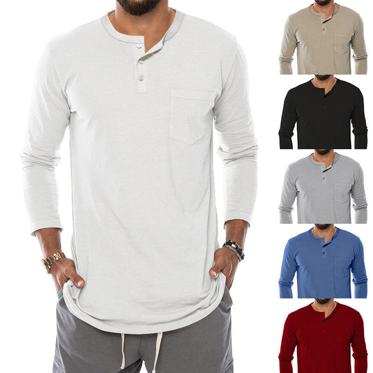 Herren Langarm-Henley-Shirt mit modischem Knopfverschluss und praktischer Brusttasche R&B