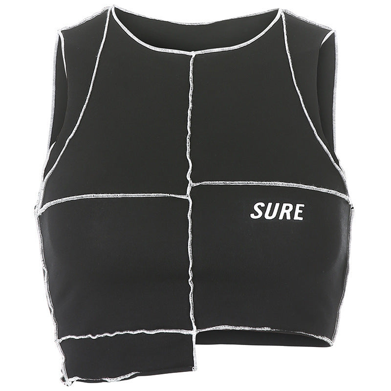 Damen Crop-Top mit kreativem Schnitt und kontrastierenden Nähten R&B