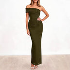 Damen Elegantes Maxi-Kleid mit schulterfreiem Design und raffinierten Drapierungen R&B