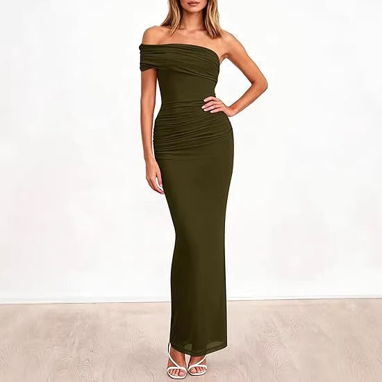 Damen Elegantes Maxi-Kleid mit schulterfreiem Design und raffinierten Drapierungen R&B