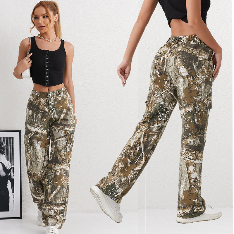 Damen Cargohose im modischen Camouflage-Design mit seitlichen Taschen und elastischem Bund R&B