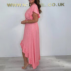 Damen High-Low Rüsch Wickelkleid R&B