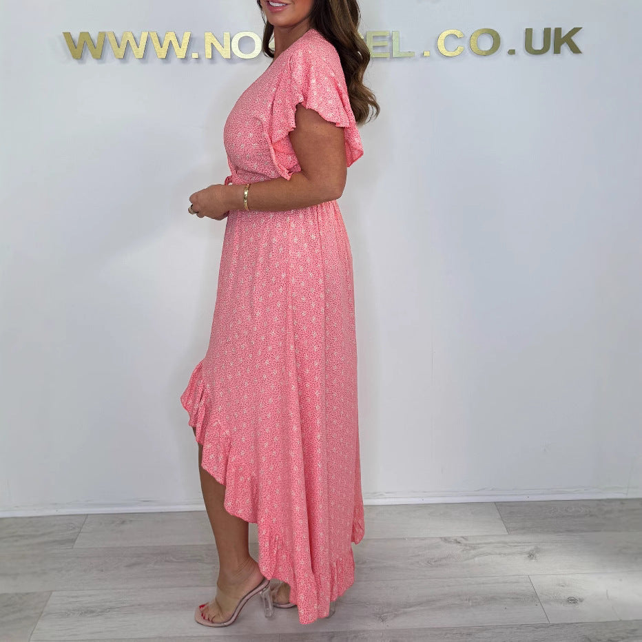 Damen High-Low Rüsch Wickelkleid R&B