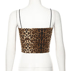 Damen trendiges Crop-Top mit animalischem Print und schmalen Spaghetti-Trägern R&B