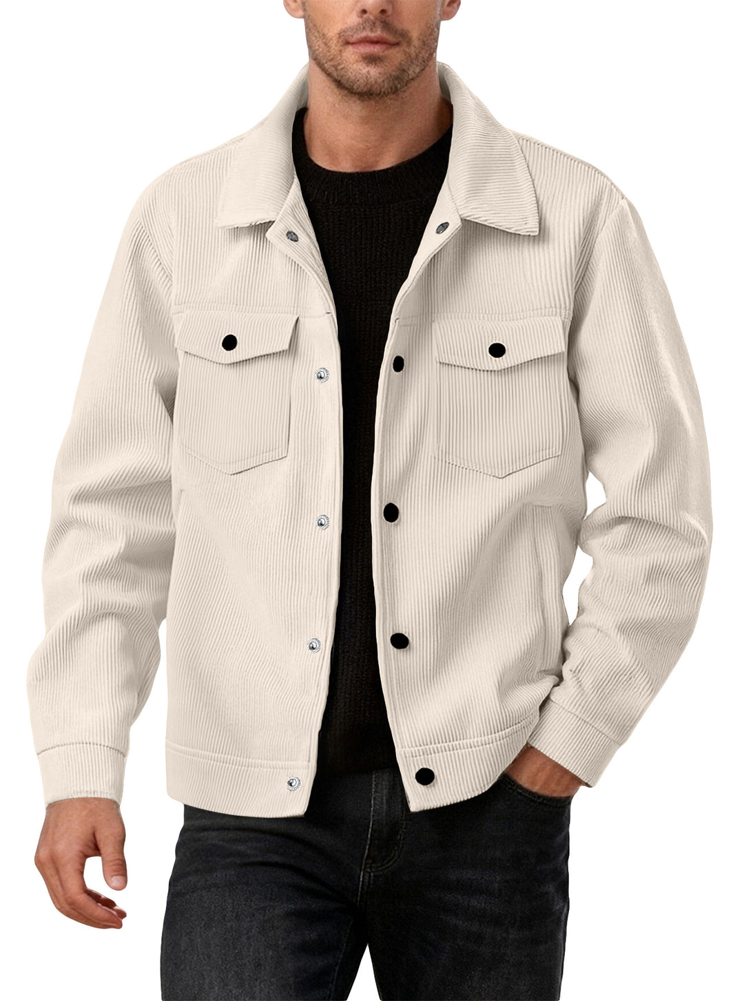Herren nan Cordjacke im klassischen Arbeiterjacken-Schnitt mit Druckknöpfen und Brusttaschen R&B