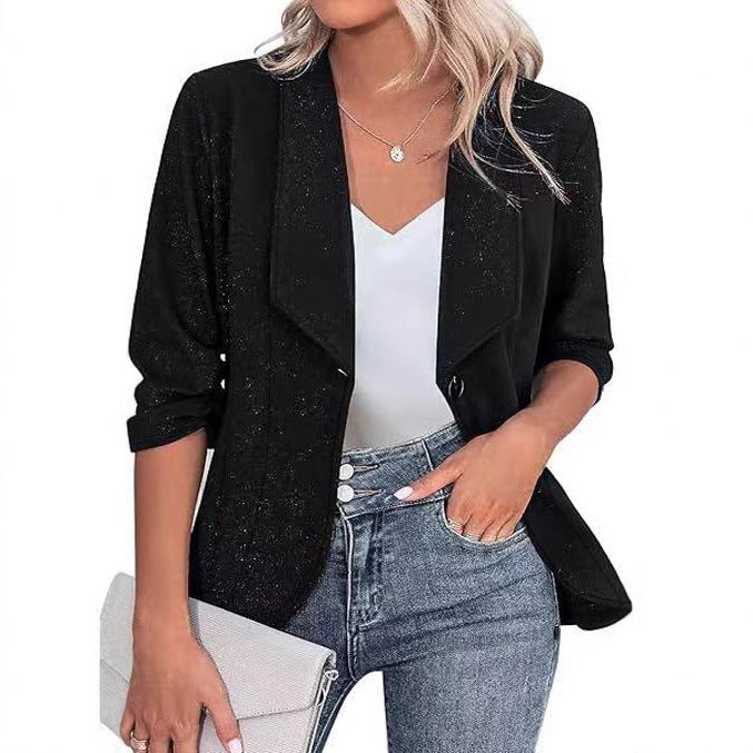 Damen Glitzer Blazerjacke mit femininer Silhouette und elegantem Revers R&B