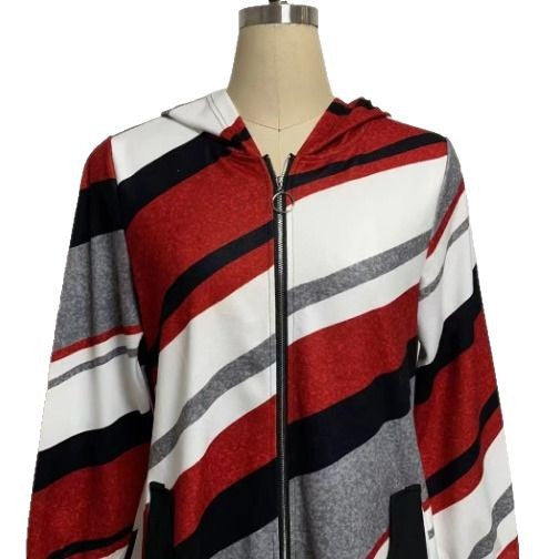 Damen nan Longline-Kapuzenjacke mit diagonalem Streifenmuster, Ringreißverschluss und Seitentaschen R&B