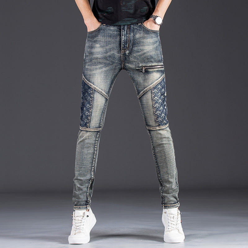 Herren modische Jeans im kreativen Design mit Reißverschlüssen und Detailnähten R&B