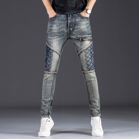 Herren modische Jeans im kreativen Design mit Reißverschlüssen und Detailnähten R&B