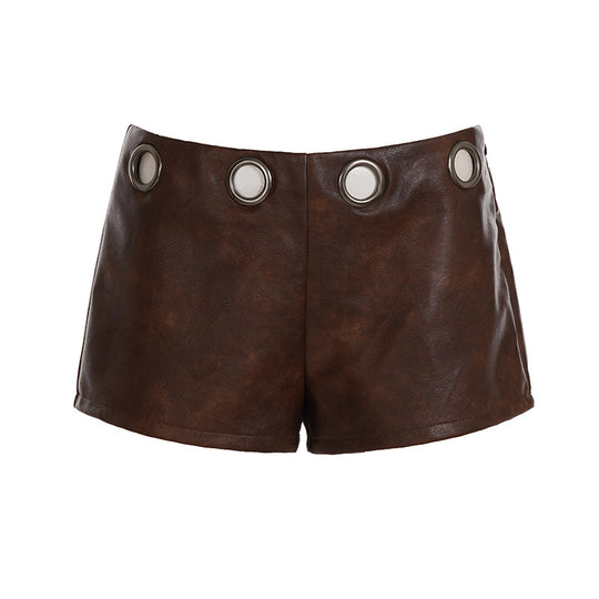 Damen Kunstleder-Shorts mit dekorativen Ösen R&B