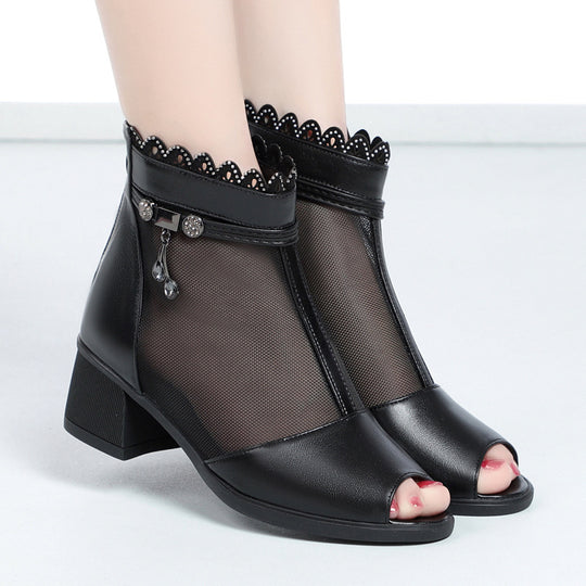Damen Offene Stiefeletten mit elegantem Lochmuster und dekorativen Schmuckdetails R&B
