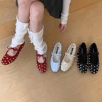 Damen Ballerinas mit dekorativen Perlen und seitlichem Riemchen R&B