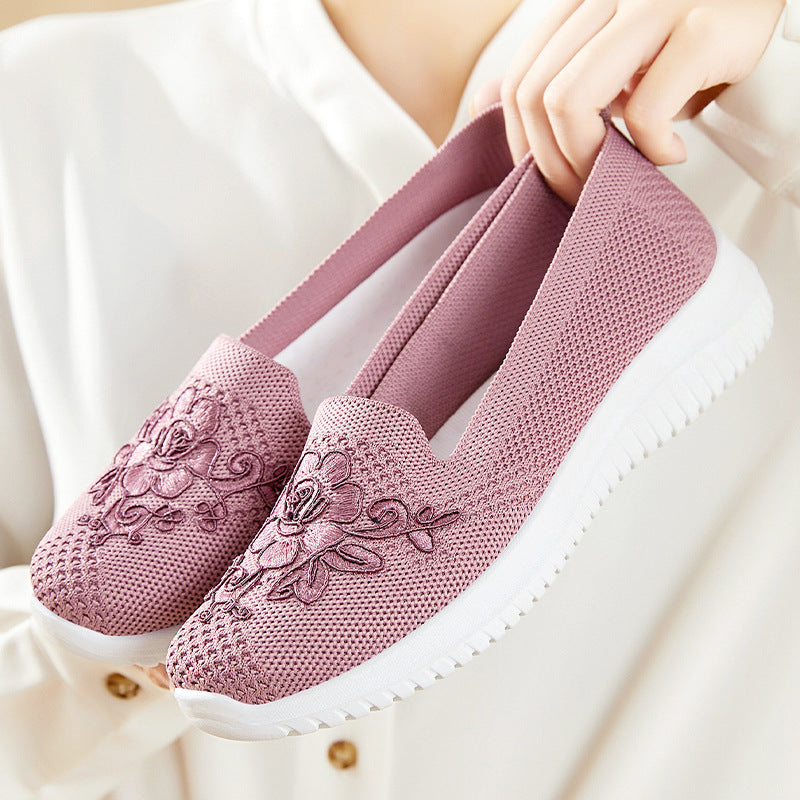 Damen Bequeme Slip-On Sneakers mit dekorativem Blumenmuster R&B