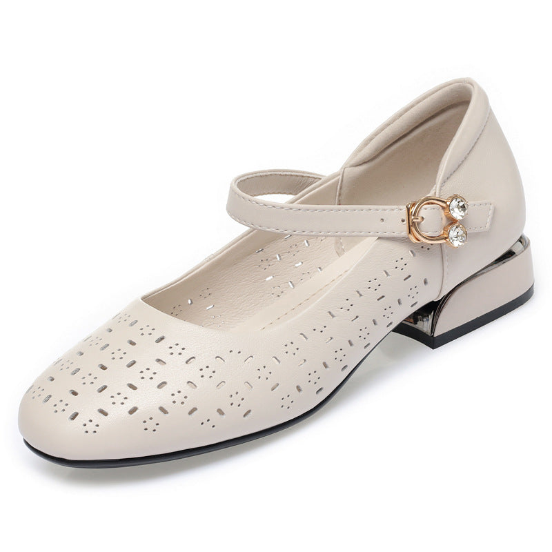 Damen Elegante Ballerinas mit dekorativen Perforationen und komfortablem Riemen R&B