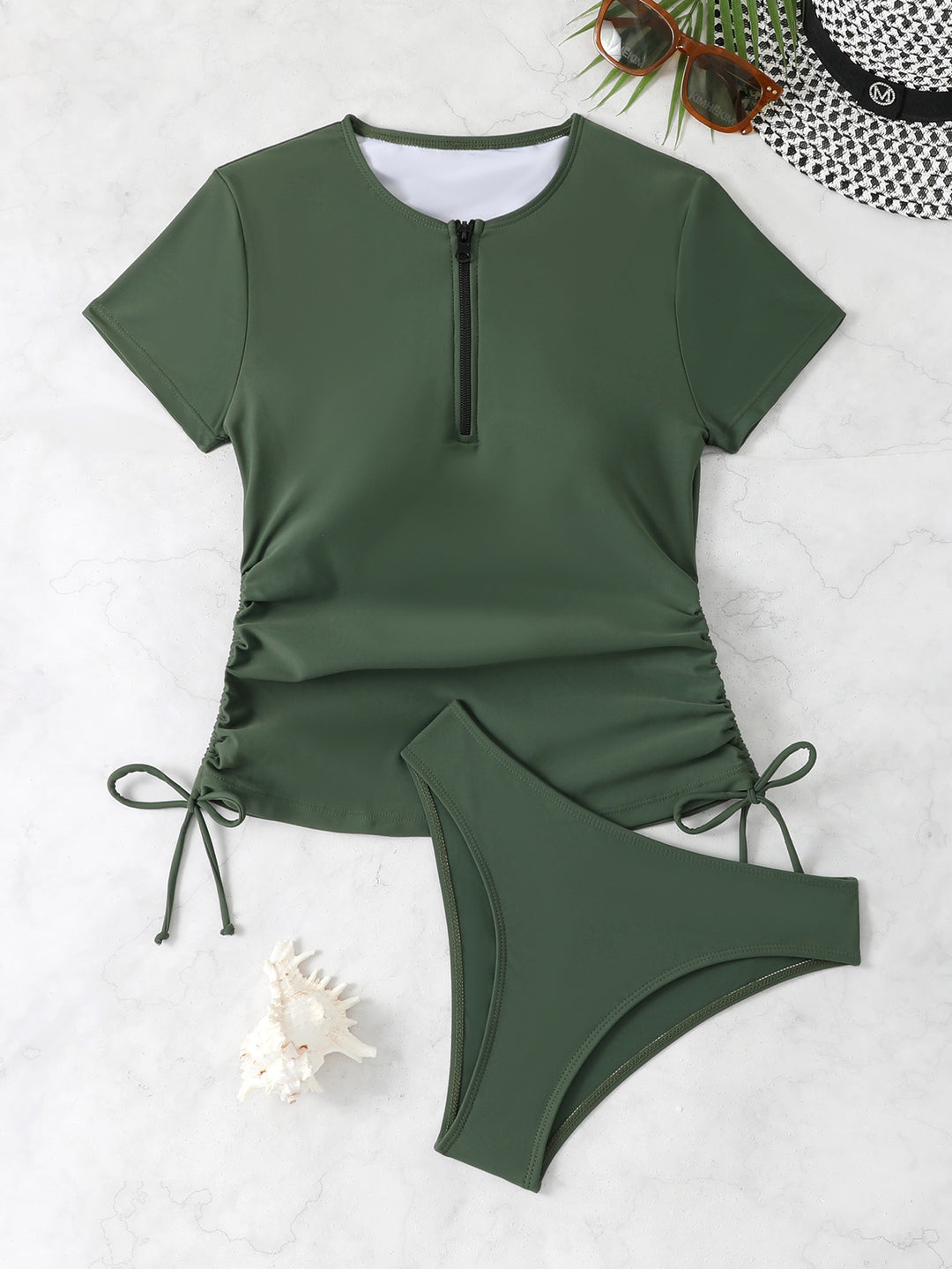Damen Schutz-Badeanzug mit kurzem Arm und Reißverschluss R&B