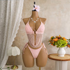 Damen Triangel-Bikini mit raffiniertem Netzdesign und luxuriösen Ringen R&B