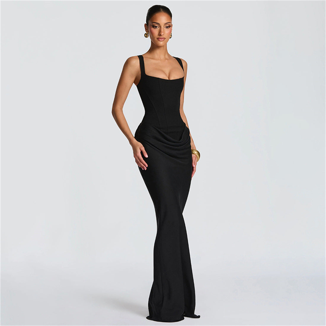 Damen Elegantes Maxikleid mit figurformendem Schnitt und zarten Drapierungen R&B