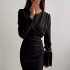 Damen Elegantes Wickelkleid mit langen Ärmeln und figurbetontem Schnitt R&B