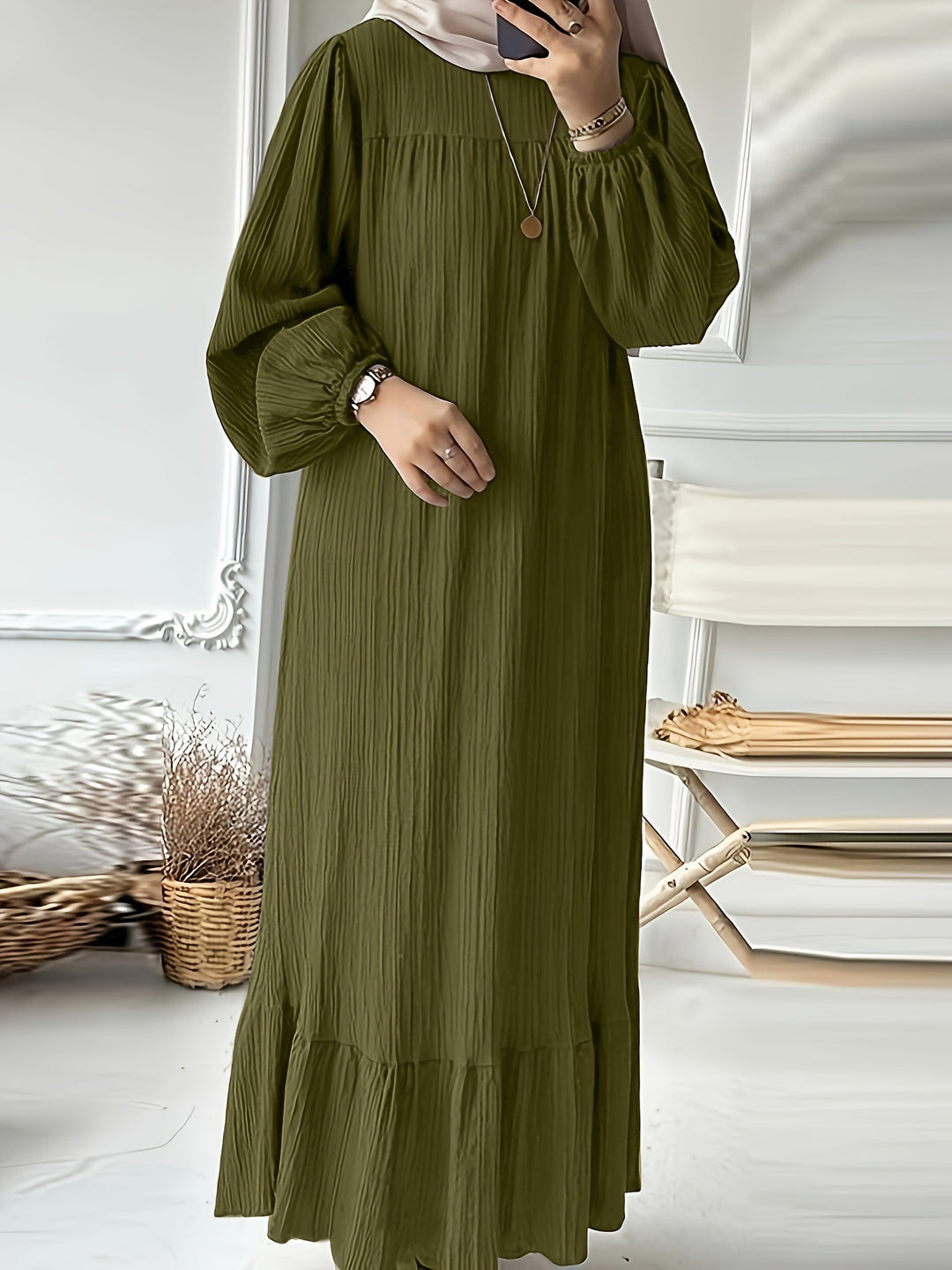 Damen Maxikleid mit waagerechtem Faltenwurf R&B