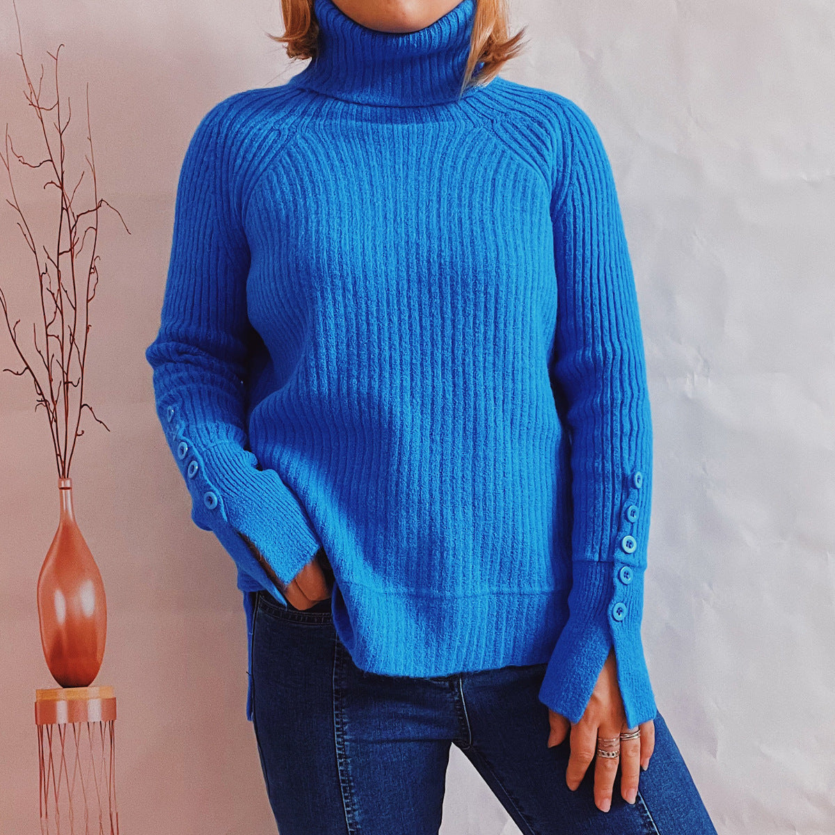 Damen Ribbed Rollkragenpullover mit elegantem Schnitt R&B