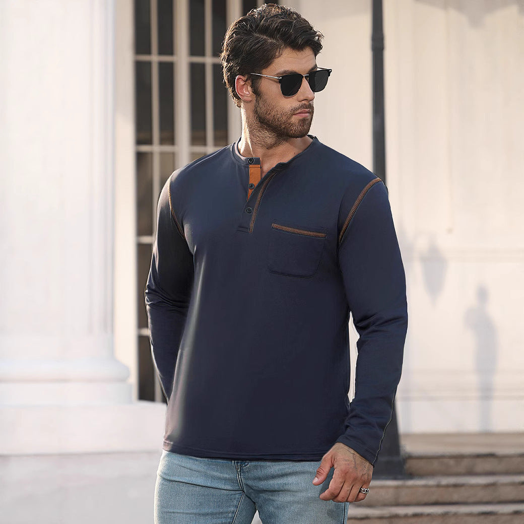 Herren Langarmshirt mit Knopfleiste und Brusttasche R&B