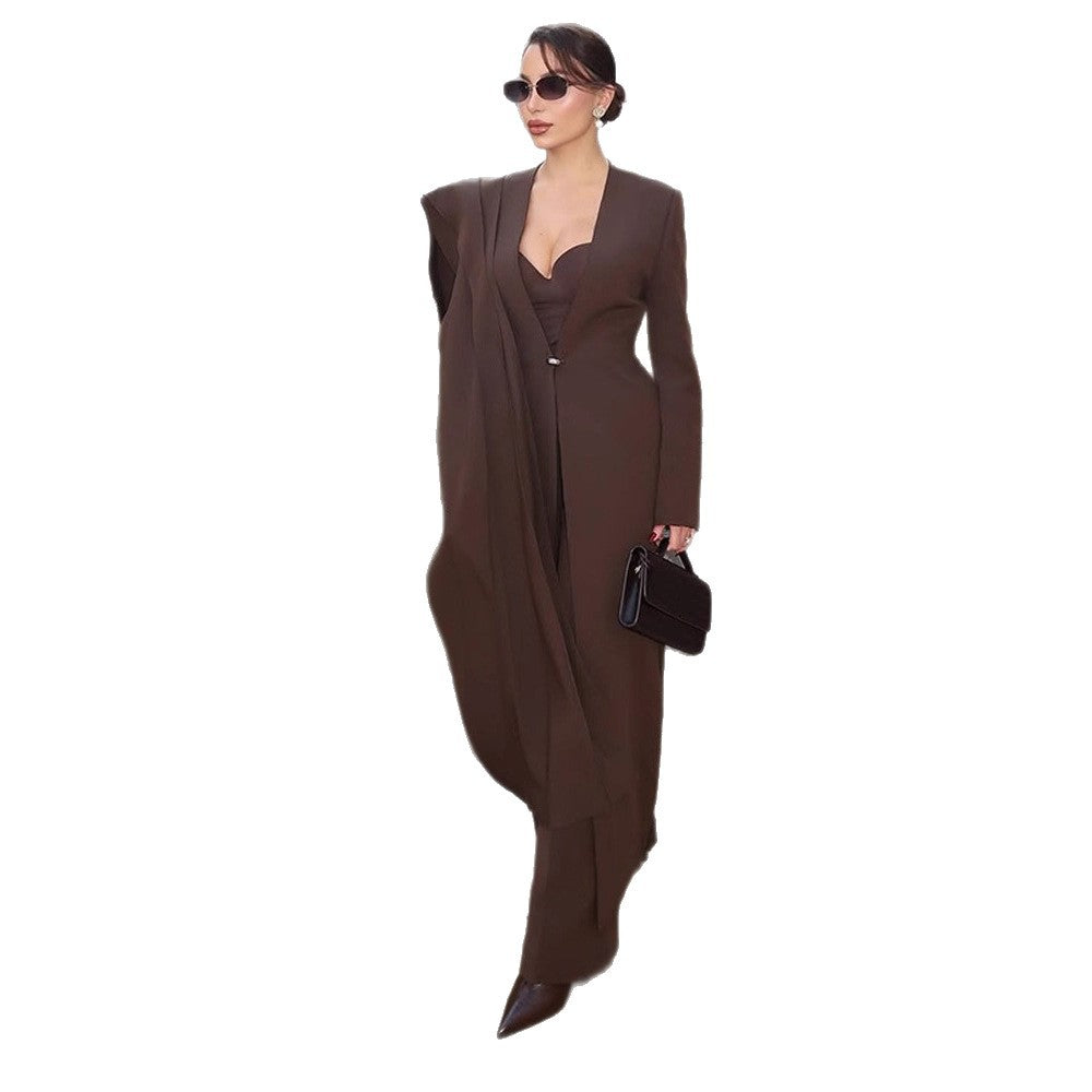 Damen elegante Bodentiefe Blazer-Kleid R&B