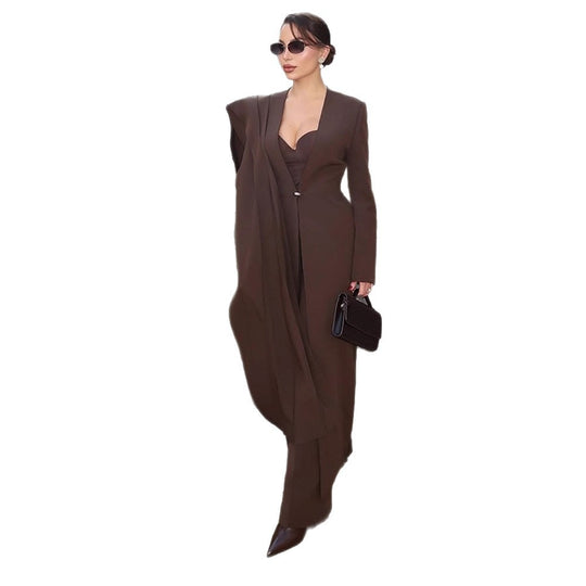 Damen elegante Bodentiefe Blazer-Kleid R&B