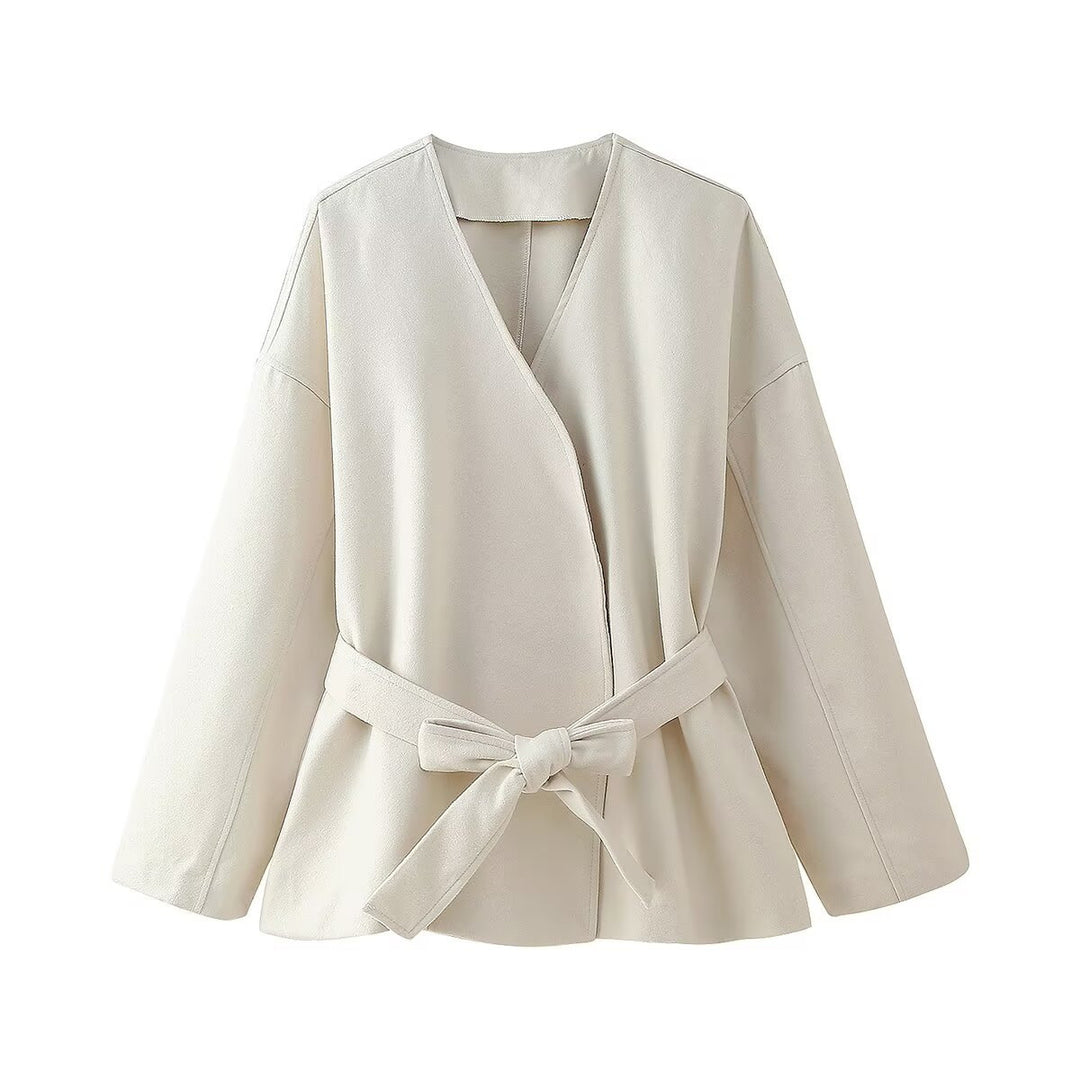 Damen elegante Wickeljacke mit Gürtel R&B