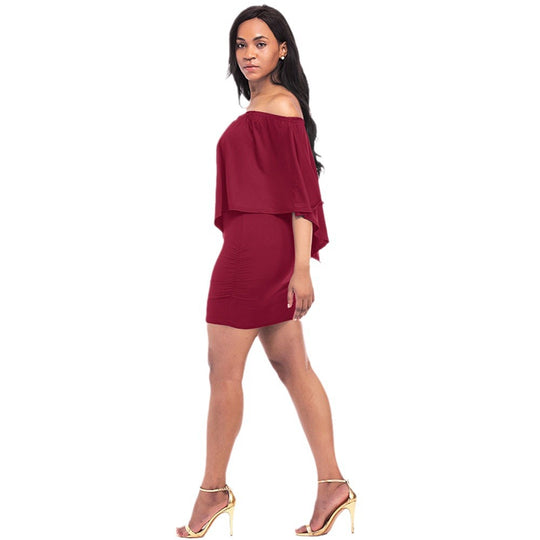Damen Off-Shoulder Minikleid mit fließendem Oberteil und Taillenbetonung R&B