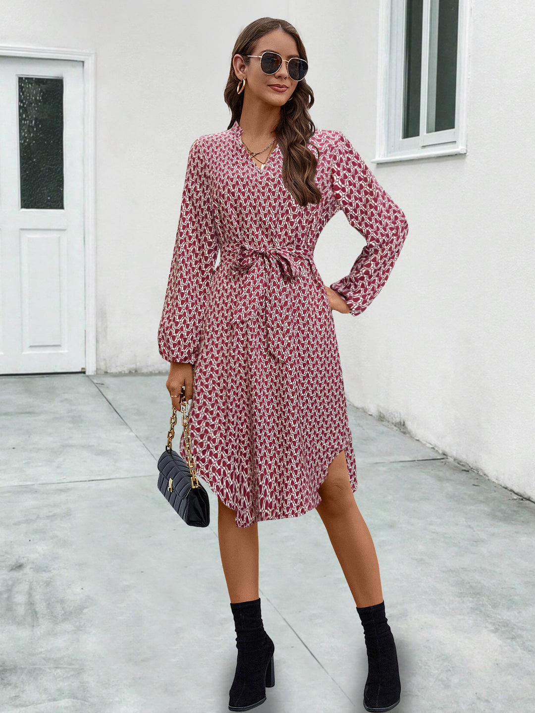 Damen Wickelblusenkleid mit Rüschendetails und praktischen Bindebändern R&B