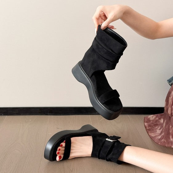 Damen Plateau Sandalen mit verstellbarem Riemen und modisch geflochtenem Obermaterial R&B