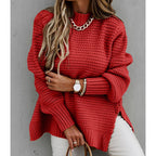 Damen Grobstrickpullover mit modernem Strukturdesign und hohen Kragen R&B