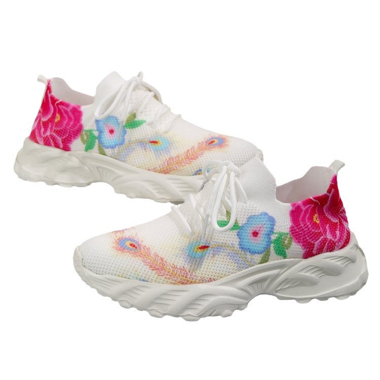 Damen modische Sneakers mit floralem Design und atmungsaktiver Textiloberfläche R&B