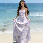 Damen Maxikleid mit floralem Design und verstellbarem Träger R&B