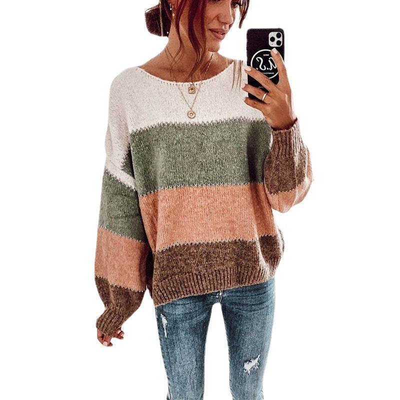 Damen modischer Pullover mit auffälligem Streifenmuster und lässigem Schnitt R&B
