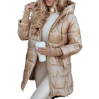 Damen Lange Steppjacke mit Kapuze und praktischen Taschen R&B