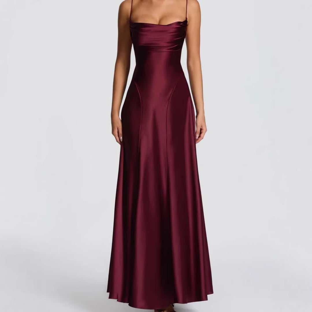 Damen Elegantes Maxi-Kleid mit fließendem Satin und verführerischem Spaghettiträger R&B