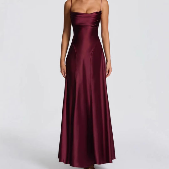 Damen Elegantes Maxi-Kleid mit fließendem Satin und verführerischem Spaghettiträger R&B