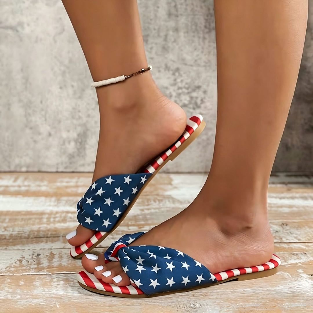 Damen Zehentrenner mit modischem Schleifen-Design und patriotischem Druck R&B