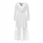 Damen Maxi-Kleid mit transparentem Rüschensaum und eleganter Taillierung R&B