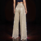 Damen Glänzende Palazzohose mit funkelndem Pailletten-Design R&B