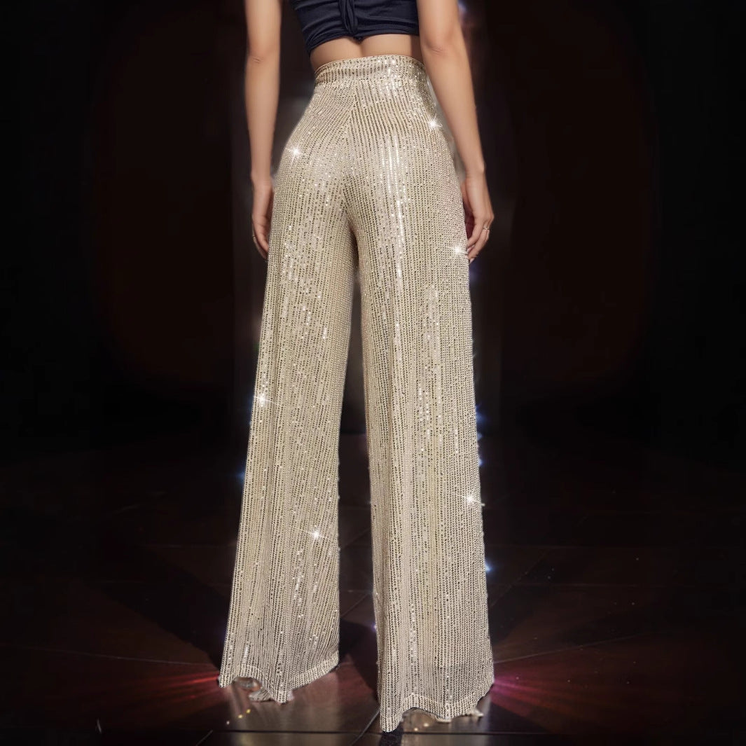 Damen Glänzende Palazzohose mit funkelndem Pailletten-Design R&B