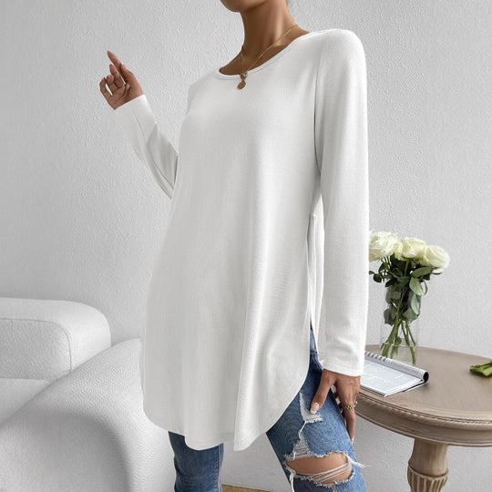 Damen Lockeres Langarmshirt mit elegantem Rundhalsausschnitt R&B