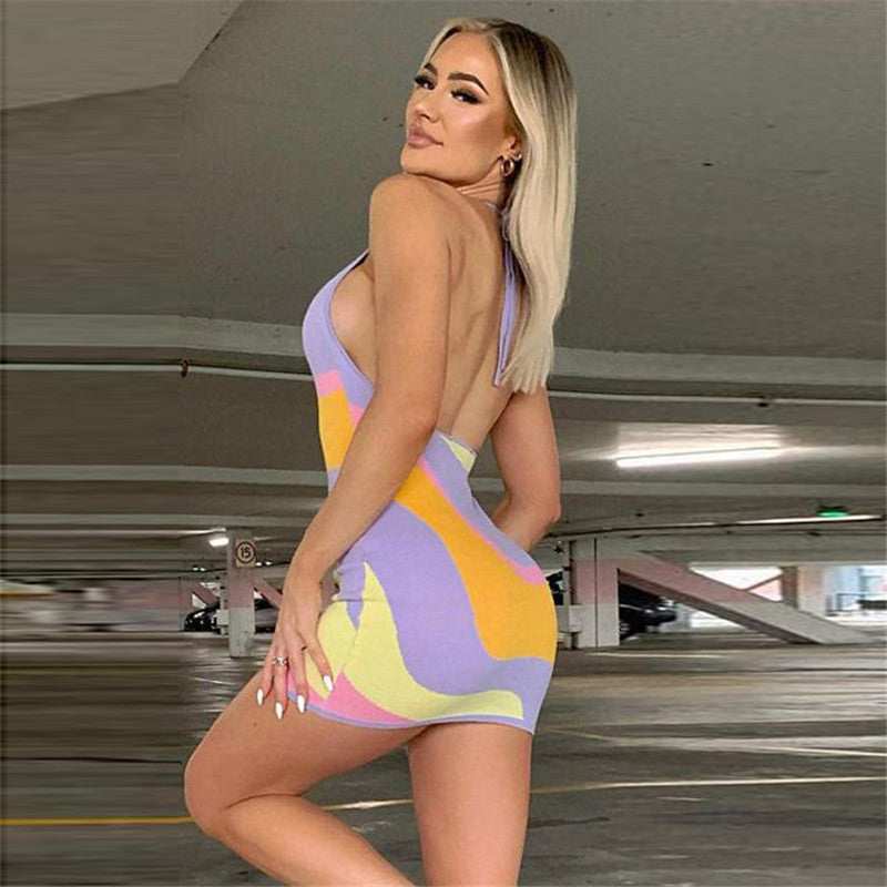 Damen figurbetontes Wickelkleid mit abstraktem Farbdesign R&B