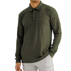 Herren nan geripptes Langarm-Poloshirt mit feiner Rippenstruktur, klassischem Kragen und elastischem Saum R&B