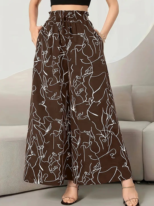 Damen Weite Palazzo-Hose mit elastischem Bund und künstlerischem Muster R&B